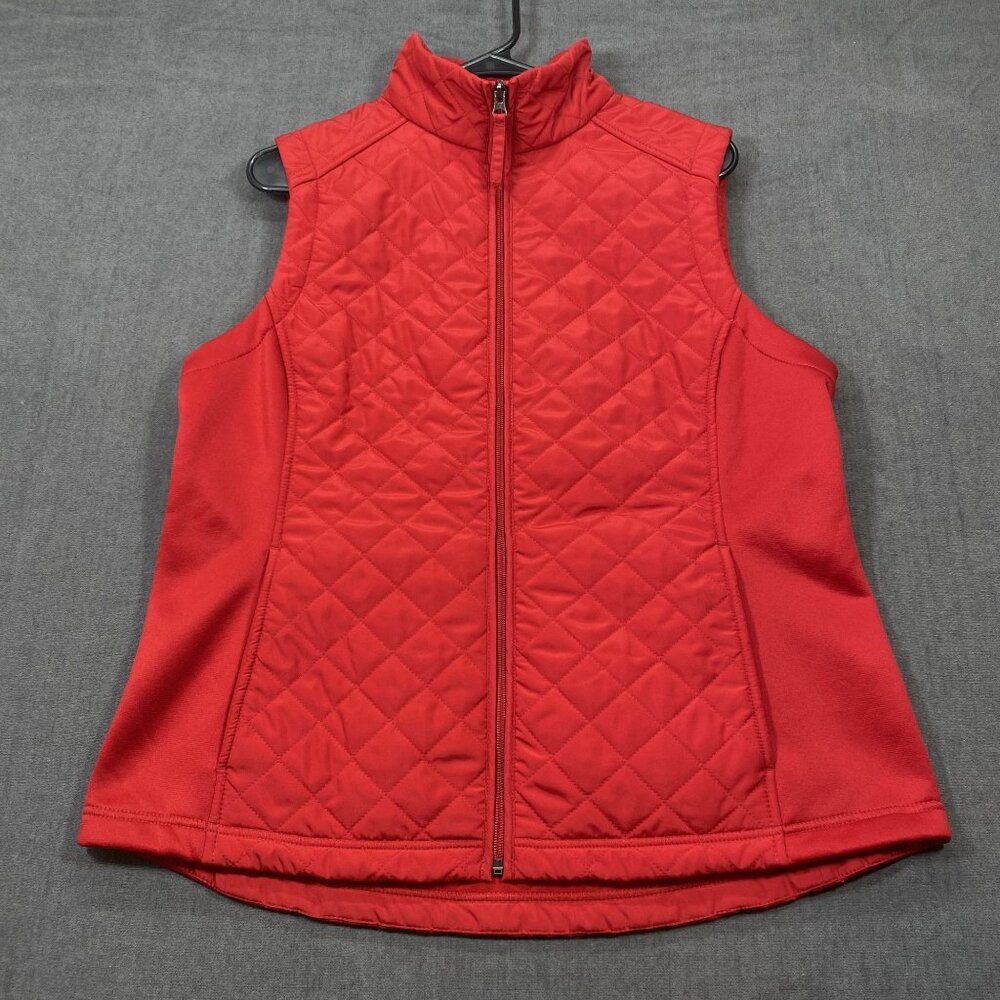 Van Heusen Red Quilted Sleeveless Vest Womens L Polyester Full-Zip Lightweight